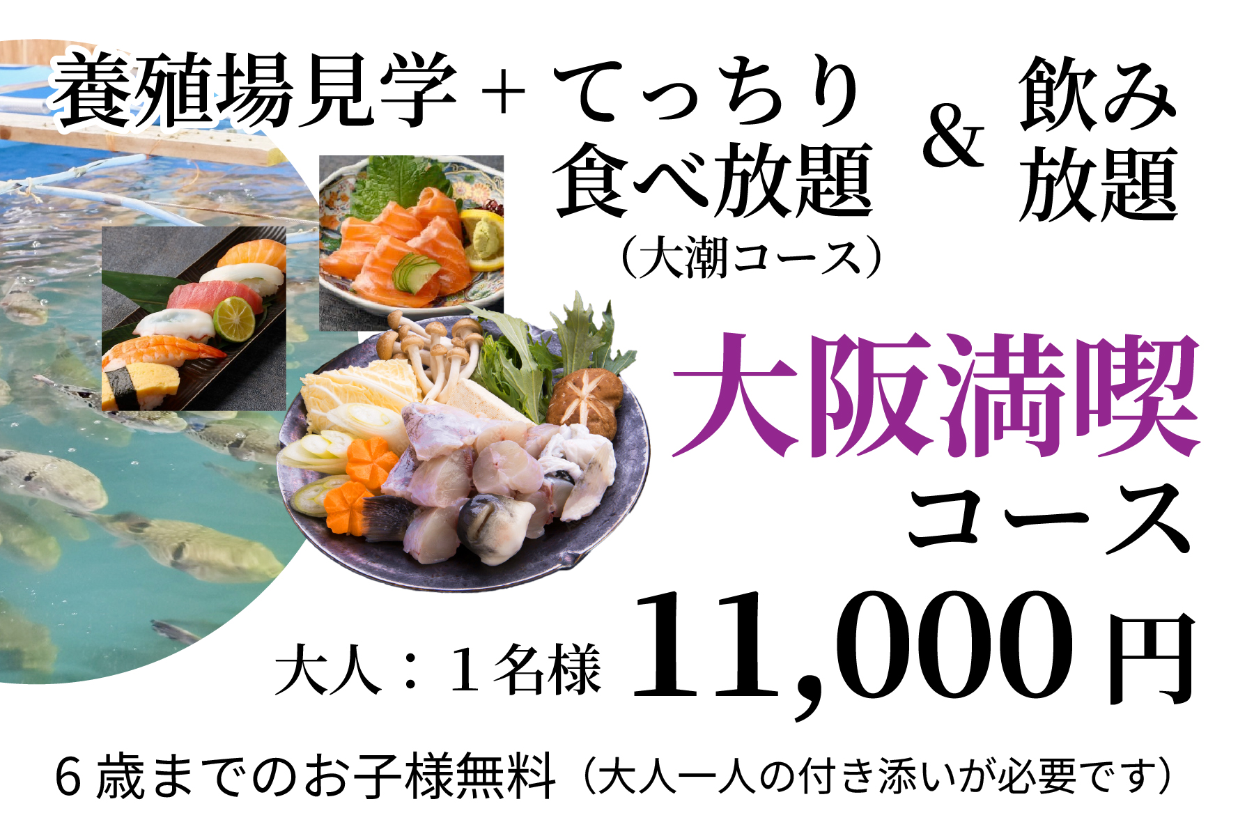 大阪満喫コース（養殖場見学＋てっちり食べ放題＆飲み放題（大潮コース））